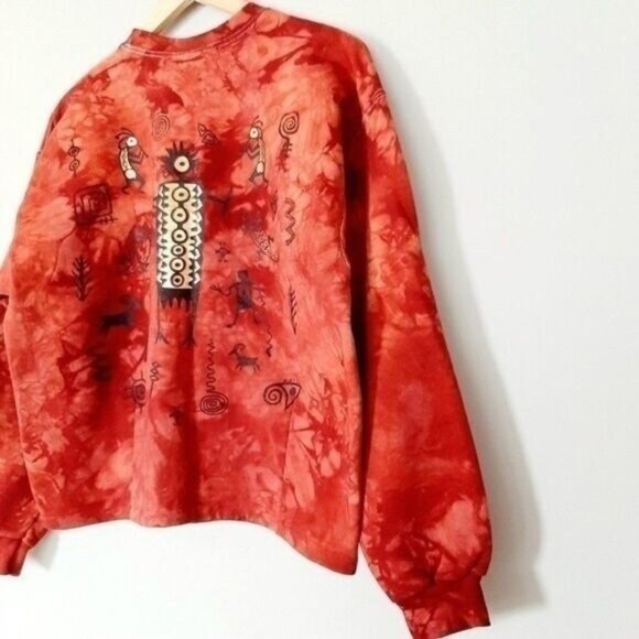 Kokopelli Tie-dye Sweatshirt Full-zip Jacket w/ Tribal print Sz M - Picture 6 of 10